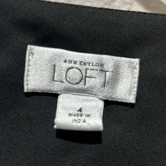 Ann Taylor LOFT Black Dress Midi Geometric Print Flowy with Belt Size 4 - Picture 7 of 14